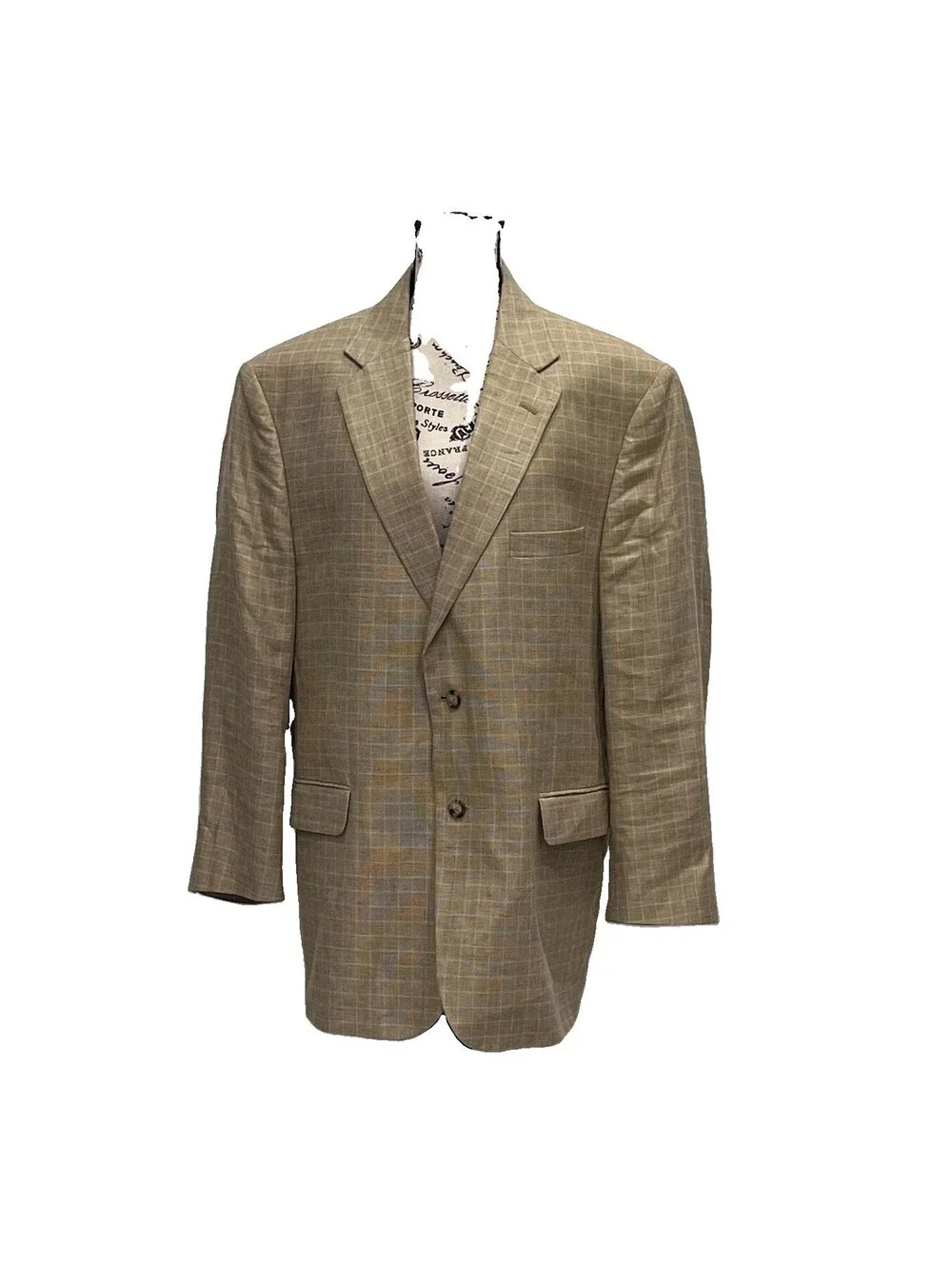Jos. A. Bank 44R Linen Cotton Blazer Taupe Windowpane Sport Coat Men’s Summer